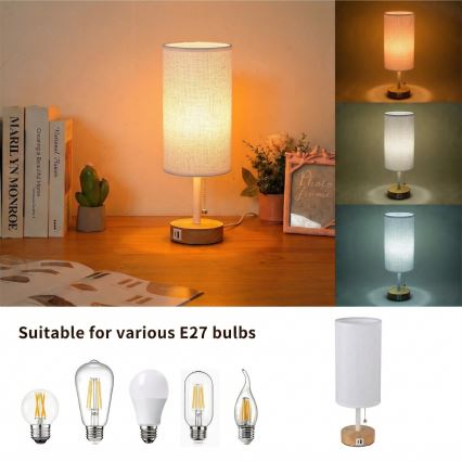 Brilagi - Настольная лампа с USB-портом TABLON 1xE27/25W/230V дуб/белый