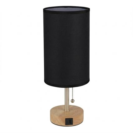 Brilagi - Настольная лампа с USB-портом TABLON 1xE27/25W/230V дуб/бежевый/чёрный