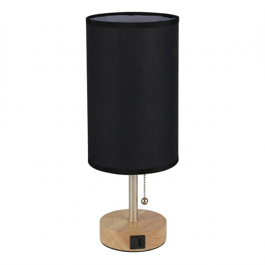 Brilagi - Настольная лампа с USB-портом TABLON 1xE27/25W/230V дуб/бежевый/чёрный
