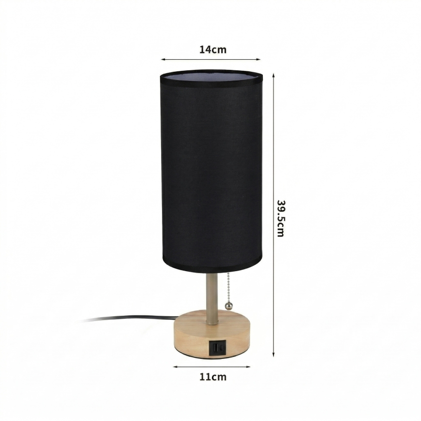 Brilagi - Настольная лампа с USB-портом TABLON 1xE27/25W/230V дуб/бежевый/чёрный