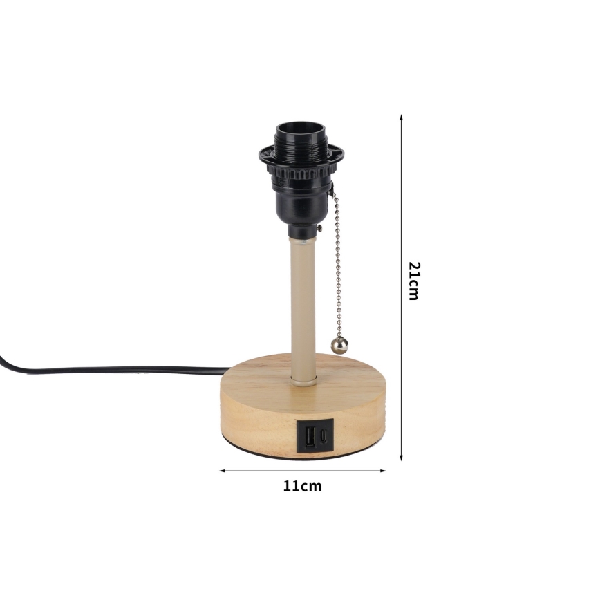 Brilagi - Настольная лампа с USB-портом TABLON 1xE27/25W/230V дуб/бежевый
