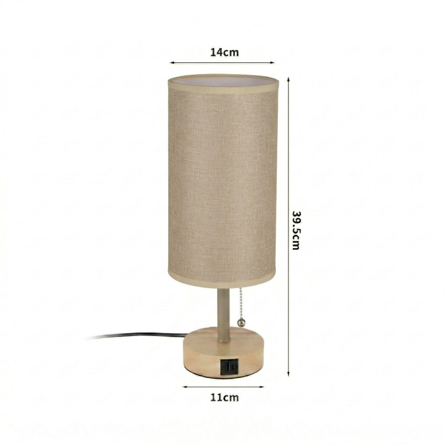 Brilagi - Настольная лампа с USB-портом TABLON 1xE27/25W/230V дуб/бежевый