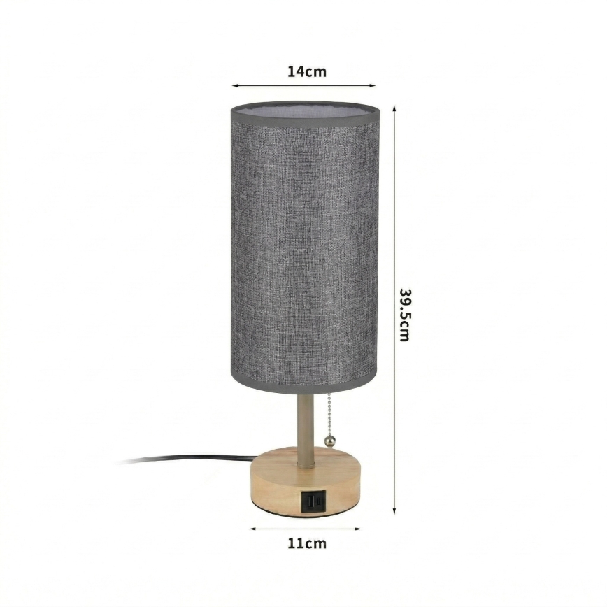 Brilagi - Настольная лампа с USB-портом TABLON 1xE27/25W/230V дуб/бежевый/серый