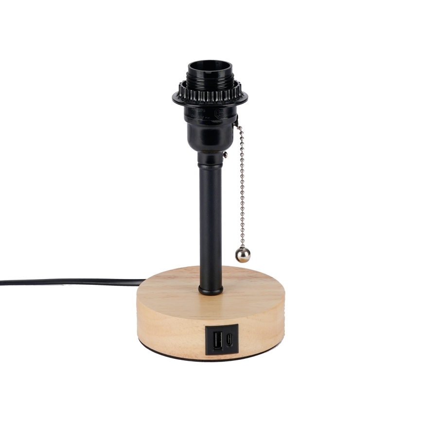 Brilagi - Настольная лампа с USB портом TABLON 1xE27/25W/230V дуб/чёрный