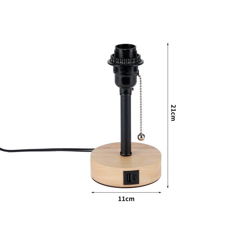Brilagi - Настольная лампа с USB портом TABLON 1xE27/25W/230V дуб/чёрный