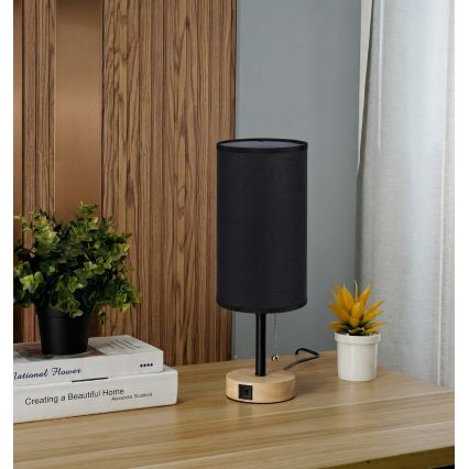 Brilagi - Настольная лампа с USB-портом TABLON 1xE27/25W/230V дуб/черный