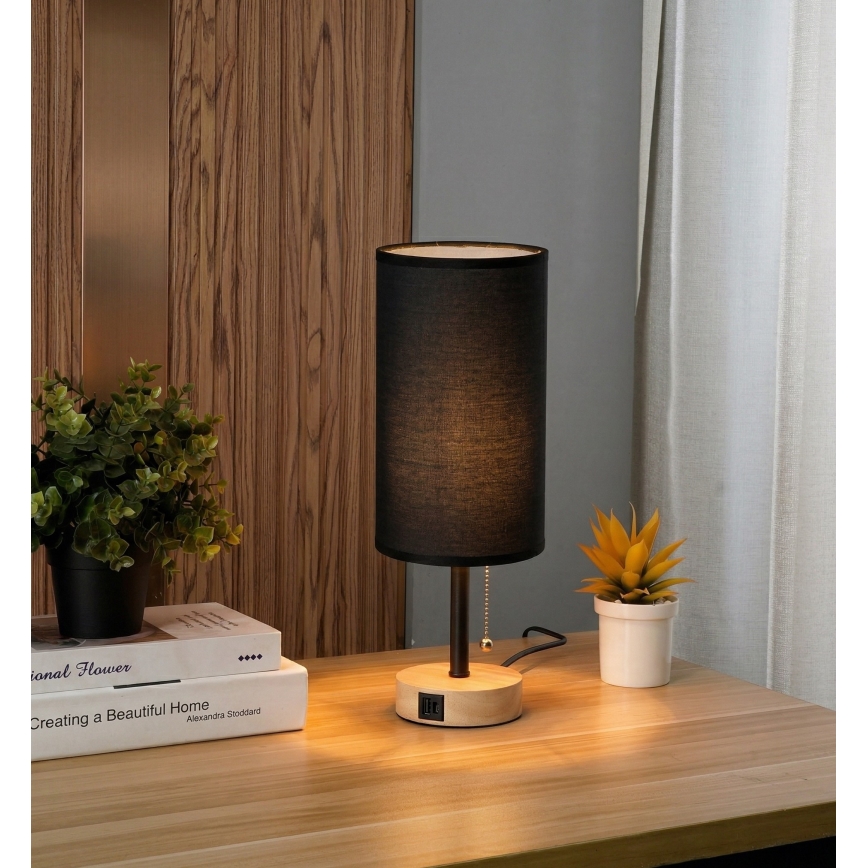 Brilagi - Настольная лампа с USB-портом TABLON 1xE27/25W/230V дуб/черный