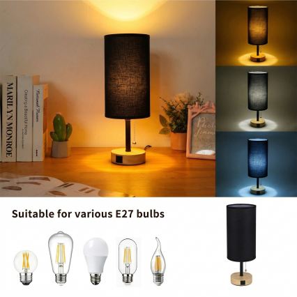 Brilagi - Настольная лампа с USB-портом TABLON 1xE27/25W/230V дуб/черный