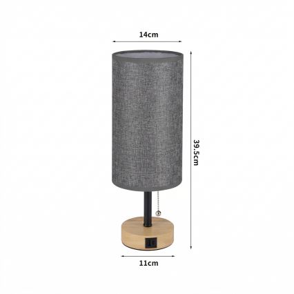 Brilagi - Настольная лампа с USB-портом TABLON 1xE27/25W/230V дуб/чёрный/серый