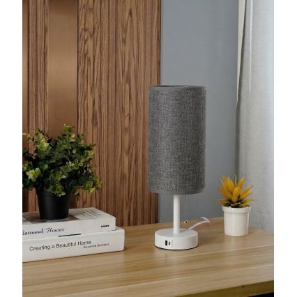 Brilagi - Настольная лампа с USB‑портом TABLON 1xE27/25W/230V белая/серая