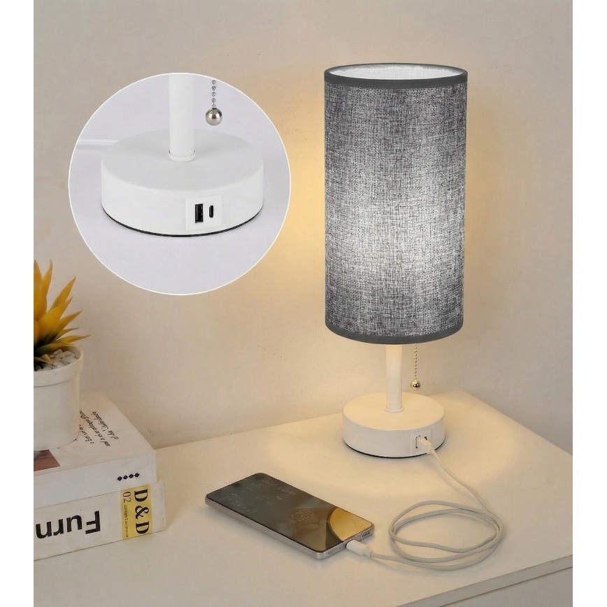 Brilagi - Настольная лампа с USB‑портом TABLON 1xE27/25W/230V белая/серая