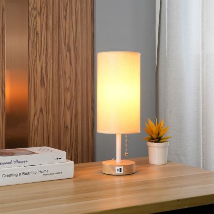 Brilagi - Настольная лампа с USB‑портом TABLON 1xE27/25W/230V дуб/белый/бежевый