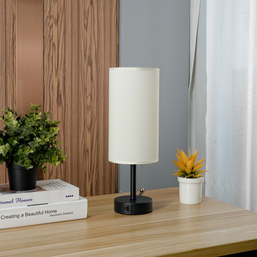 Brilagi - Настольная лампа TABLON с USB-портом 1xE27/25W/230V черный/кремовый