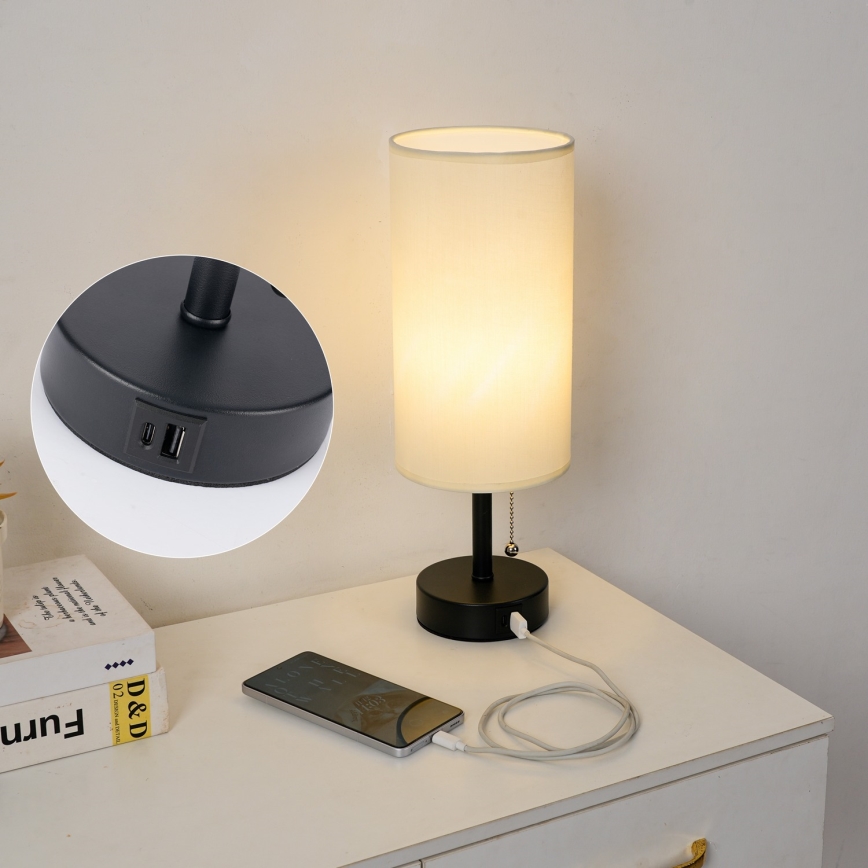 Brilagi - Настольная лампа TABLON с USB-портом 1xE27/25W/230V черный/кремовый