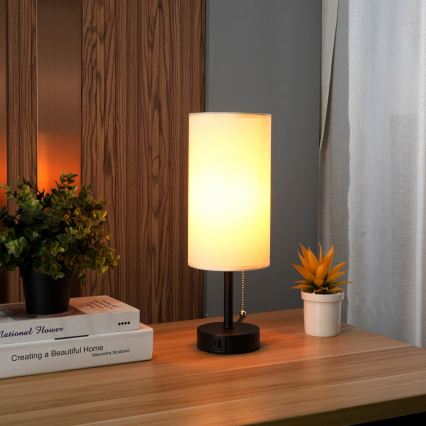 Brilagi - Настольная лампа TABLON с USB-портом 1xE27/25W/230V черный/кремовый