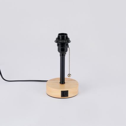 Brilagi - Настольная лампа TABLON с USB-портом 1xE27/25W/230V дуб/чёрный/бежевый
