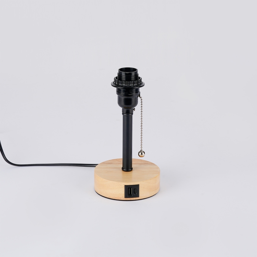 Brilagi - Настольная лампа TABLON с USB-портом 1xE27/25W/230V дуб/чёрный/бежевый