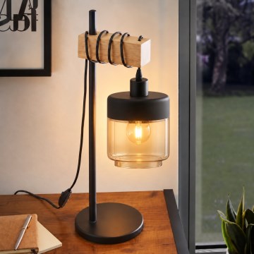 BRILAGI - Настольная лампа WOOD GLASS 1xE27/40W/230V коричневая/чёрная/дымчато-бежeвая