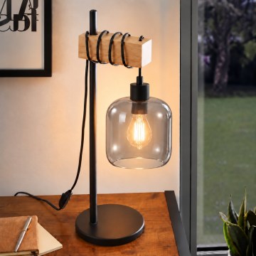 BRILAGI - Настольная лампа WOOD GLASS 1xE27/40W/230V коричневая/чёрная/дымчато-серая