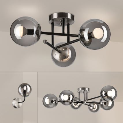 Брілагі - Накладна люстра МАЛІВА 3xE14/15Вт/230В матовий хром/димчастий