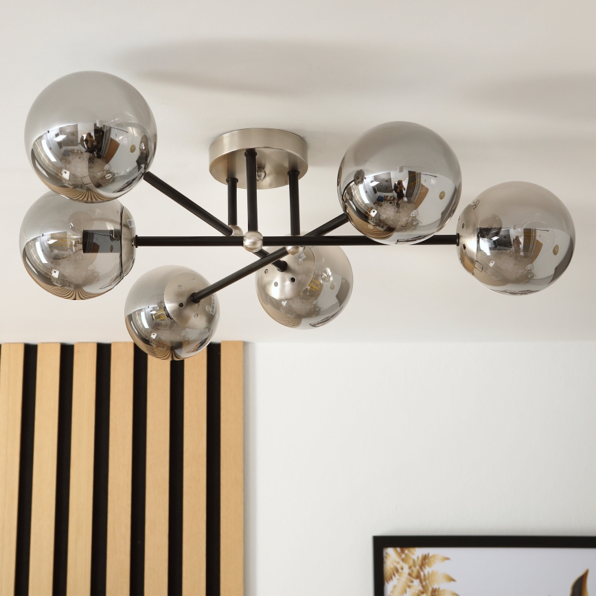 Brilagi - Накладна люстра MALIVA 6xE14/15W/230V матовий хром/димчасте скло