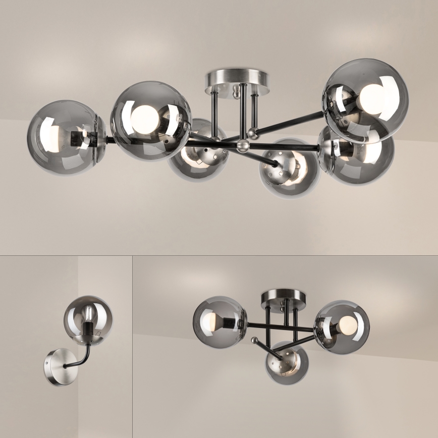 Brilagi - Накладна люстра MALIVA 6xE14/15W/230V матовий хром/димчасте скло