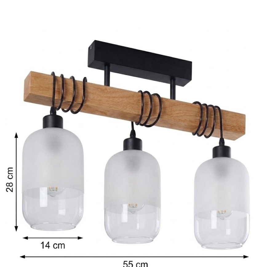 BRILAGI - Накладна люстра WOOD GLASS 3xE27/60W/230V сосна/чорна/біла
