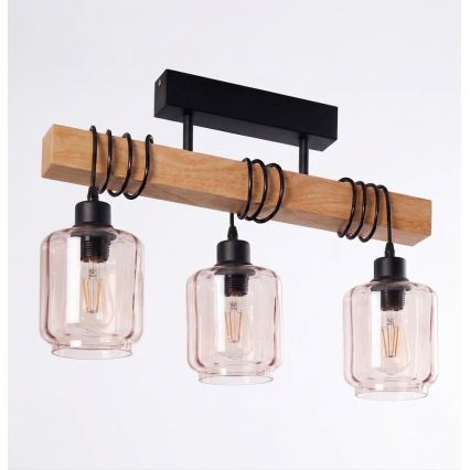 BRILAGI - Накладна люстра WOOD GLASS 3xE27/60W/230V сосна/чорний/димчасто-бежевий