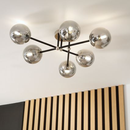 Brilagi - Накладная люстра MALIVA 6xE14/15W/230V матовый хром/дымчатое стекло
