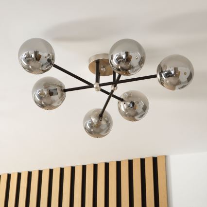 Brilagi - Накладная люстра MALIVA 6xE14/15W/230V матовый хром/дымчатое стекло