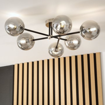 Brilagi - Накладная люстра MALIVA 6xE14/15W/230V матовый хром/дымчатое стекло