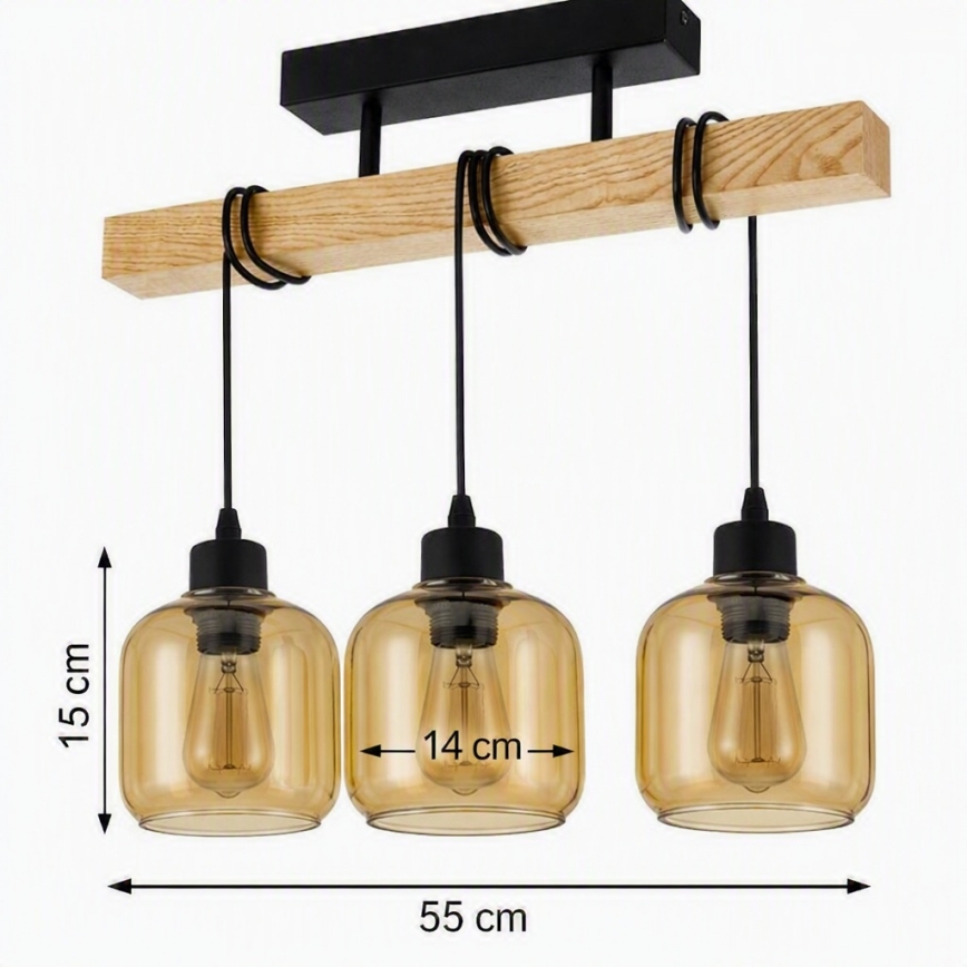 BRILAGI - Накладная люстра WOOD GLASS 3xE27/60W/230V сосна/чёрный/дымчато-коричневый