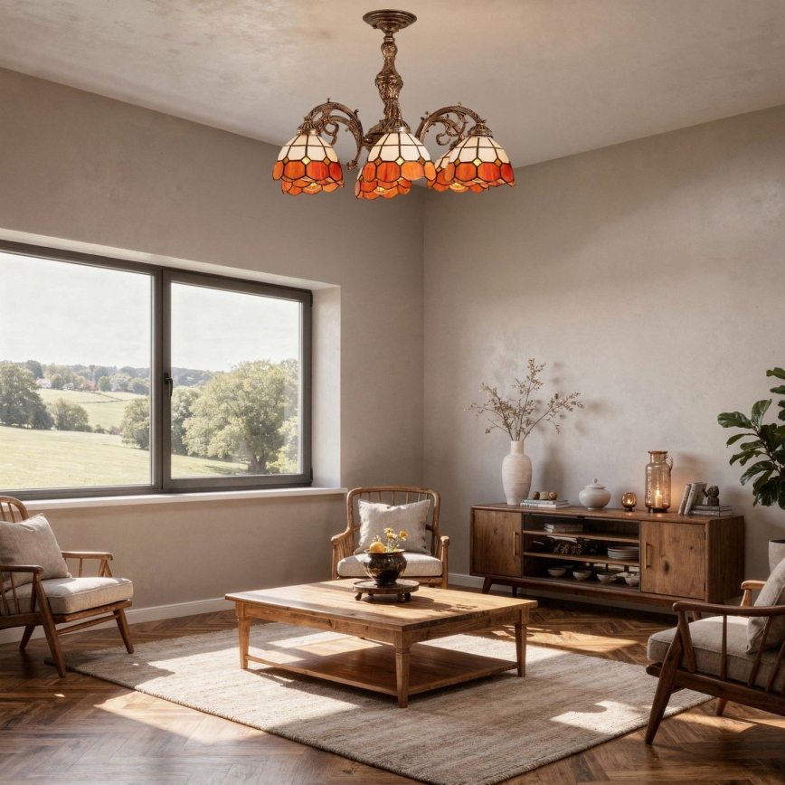 Brilagi - накладная витражная люстра в стиле Тиффани SIENNA 6xE27/60W/230V, диаметр 60 см