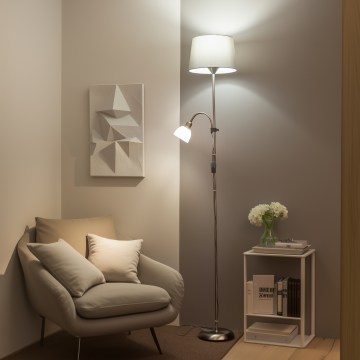 Brilagi - Підлогова лампа CERIA 1xE27/100W/230V + 1xE14/25W матовий хром/сірий