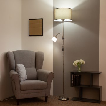 Brilagi - Підлогова лампа CERIA 2 в 1 1xE27/100W/230V + 1xE14/25W матовий хром/коричневий