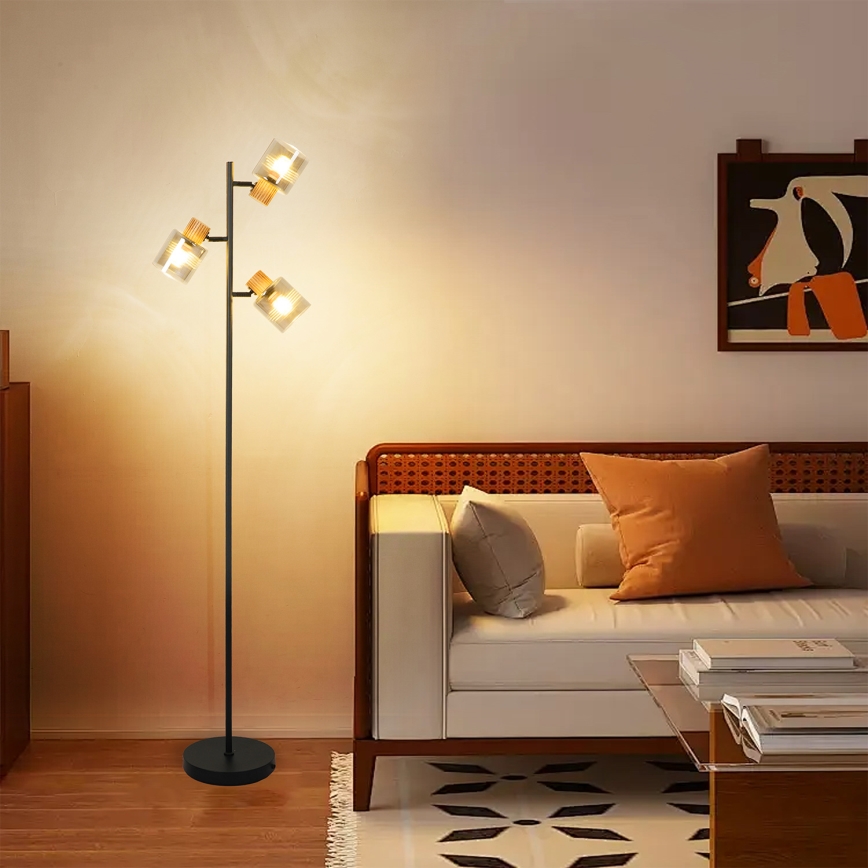 Brilagi - Підлогова лампа HYGGE 3xE14/15W/230V дерев'яна/димчаста