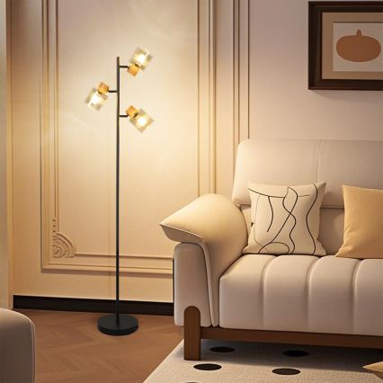 Brilagi - Підлогова лампа HYGGE 3xE14/15W/230V дерев'яна/димчаста