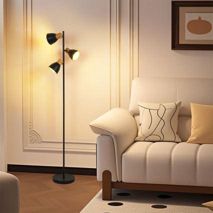 Brilagi - Підлогова лампа ODENSE 3xE14/10W/230V каучукова деревина/чорна