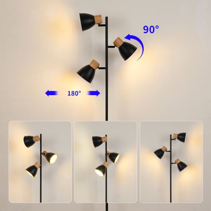 Brilagi - Підлогова лампа ODENSE 3xE14/10W/230V каучукова деревина/чорна