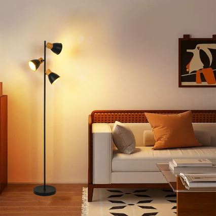 Brilagi - Підлогова лампа ODENSE 3xE14/10W/230V каучукова деревина/чорна