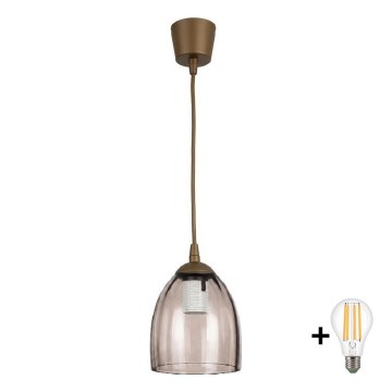 BRILAGI - підвісна LED-люстра на шнурі RETRO GLASS 1xE27/60W/230V, діаметр 17 см, коричневий/димчасто-бежевий
