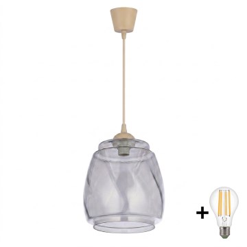 BRILAGI - Підвісна LED-люстра на шнурі RETRO GLASS 1xE27/60W/230V, діаметр 26 см, бежева/димчасто-сіра