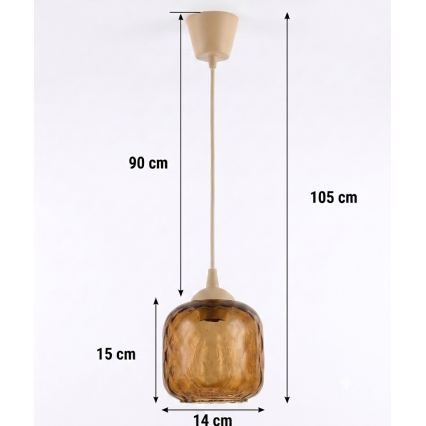 BRILAGI - LED-люстра на тросі RETRO GLASS 1xE27/60W/230V, діаметр 14 см, бежевий/димчасто-коричневий