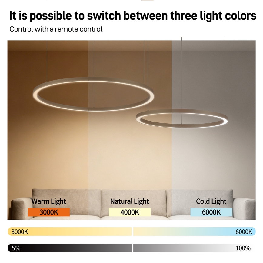 Brilagi - LED люстра на тросі з регулюванням яскравості PORTOFINO LED/98Вт/230В 3000-6000К бежева + пульт дистанційного керування