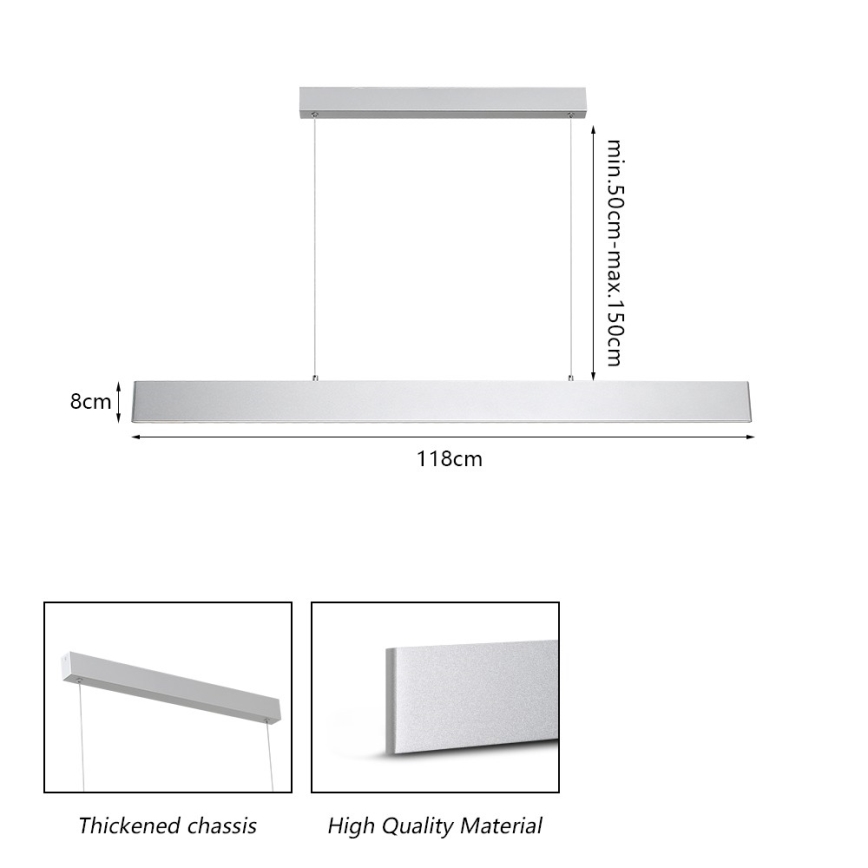 Brilagi - Світлодіодна підвісна люстра з регулюванням яскравості SLIMLINE LED/40W/230V 3000-6000K срібний + пульт дистанційного керування