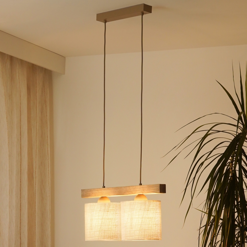 Brilagi - Підвісна люстра FOREST 2xE27/15W/230V сосна/коричневий/кремовий