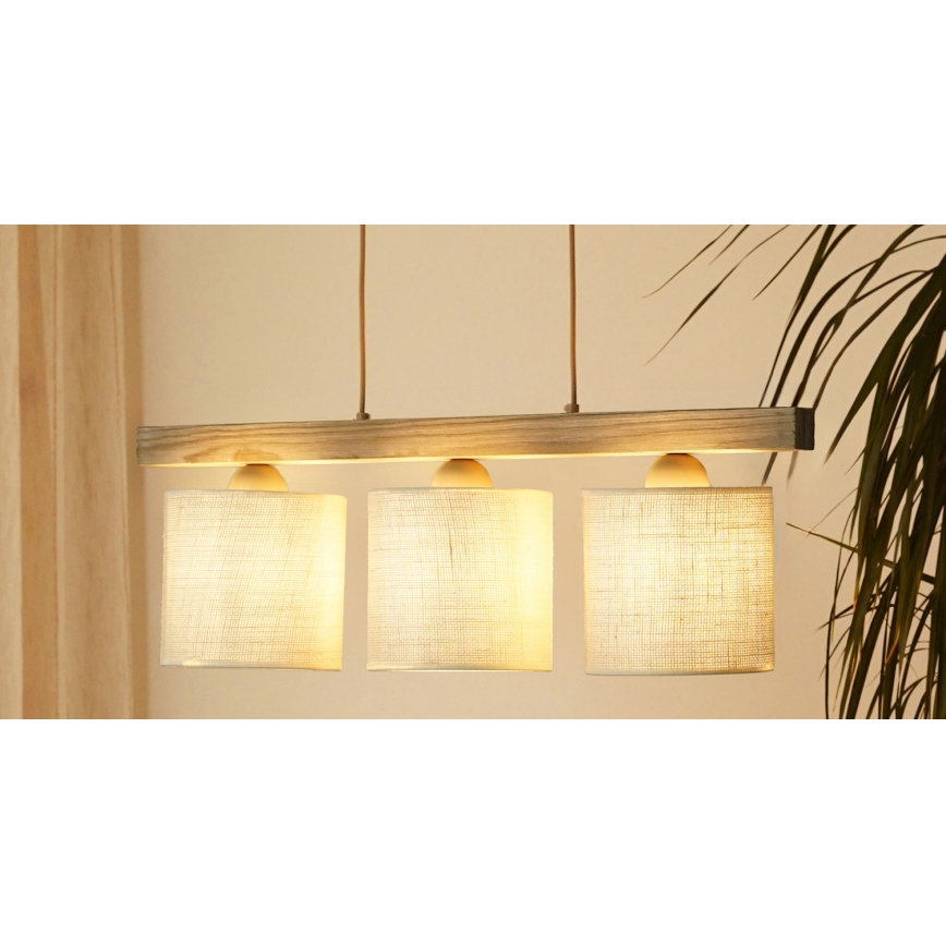 Brilagi - Підвісна люстра FOREST 3xE27/15W/230V сосна/коричневий/кремовий