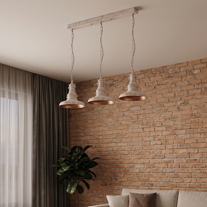 Brilagi - Підвісна люстра на ланцюгу PYRONIC 3xE27/40W/230V кремова/патина
