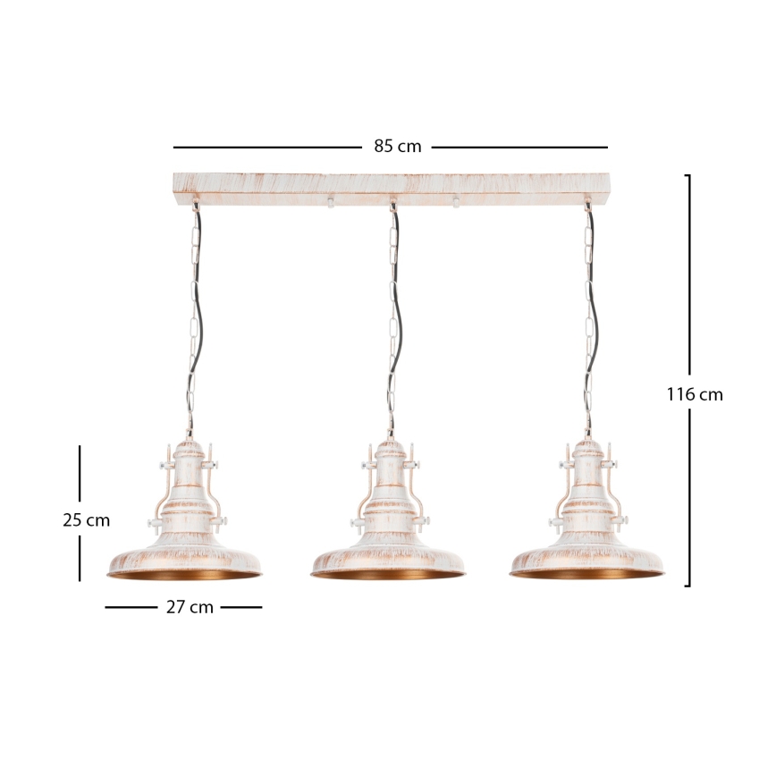 Brilagi - Підвісна люстра на ланцюгу PYRONIC 3xE27/40W/230V кремова/патина