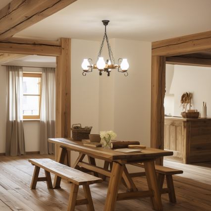 Брілагі - Підвісна люстра на ланцюгу ТІМОНА 4xE14/40W/230V діаметр 50 см бук